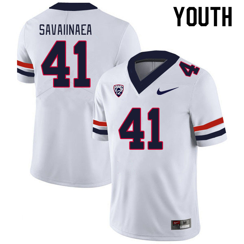 Youth #41 Julian Savaiinaea Arizona Wildcats College Football Jerseys Stitched-White - Click Image to Close